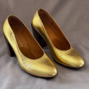 Dries Van Noten Gold Metallic Leather Pumps, Size 37.5